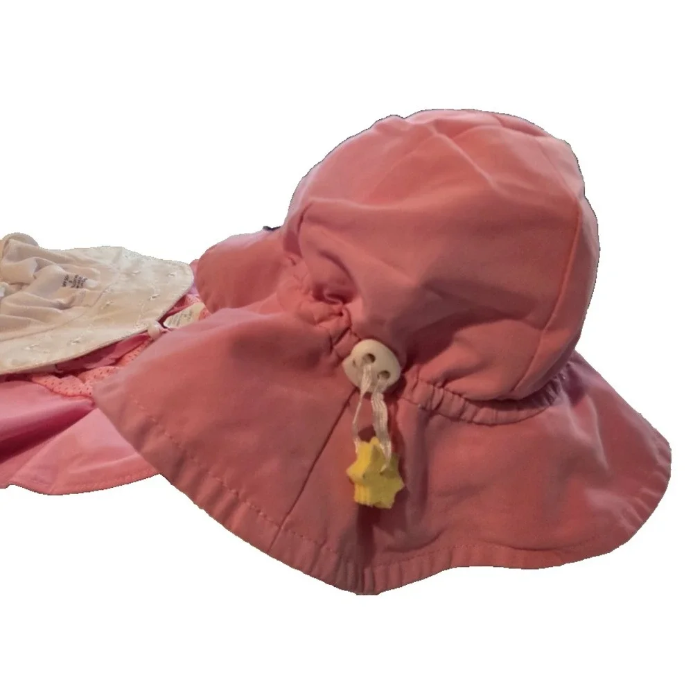 i‎ play. Kids Sun Hat Bundle Pink White Eyelet Wide Brim Adjustable Lot of 3